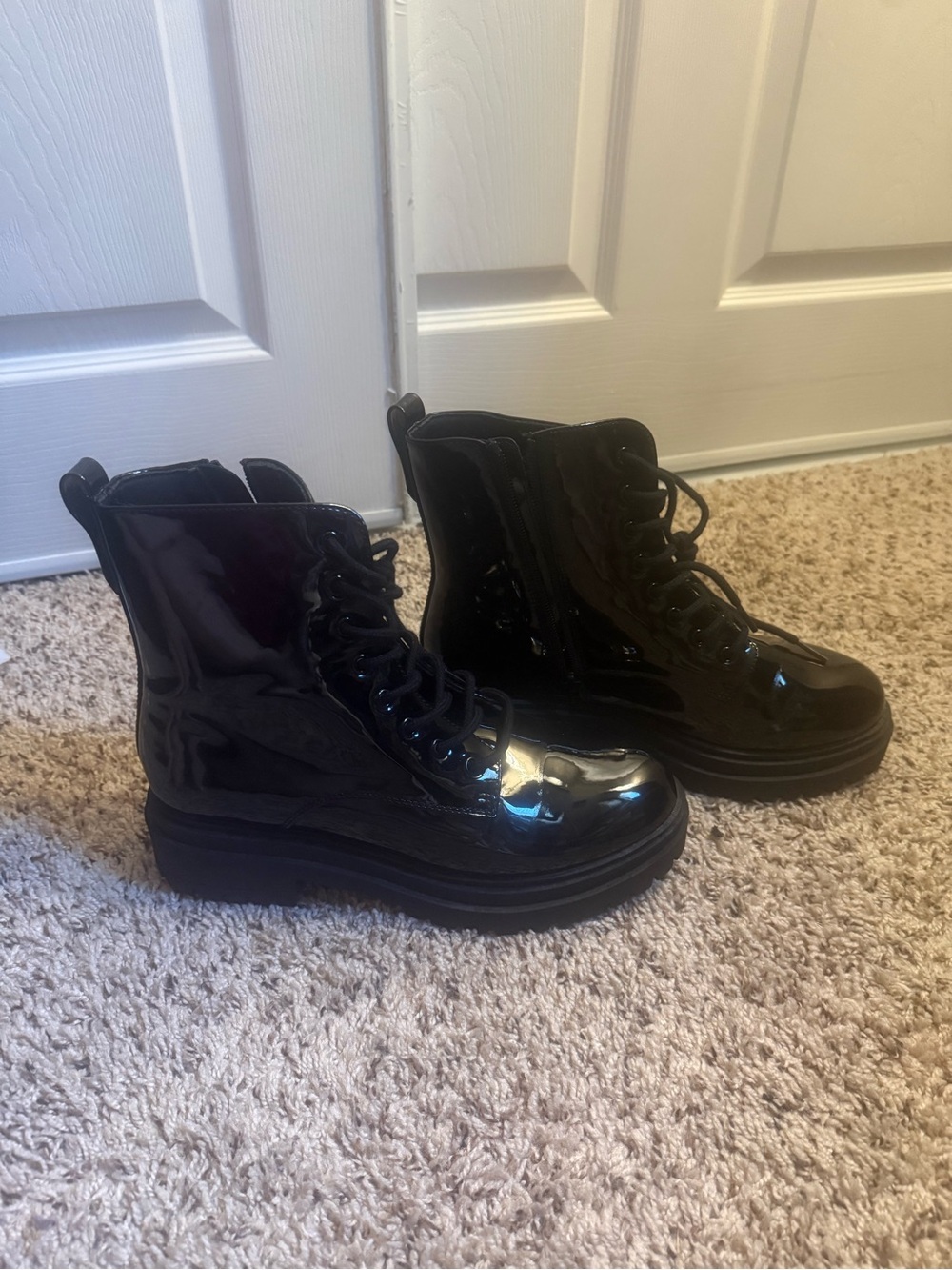SO Black Patent Lace-Up Platform Combat Boots